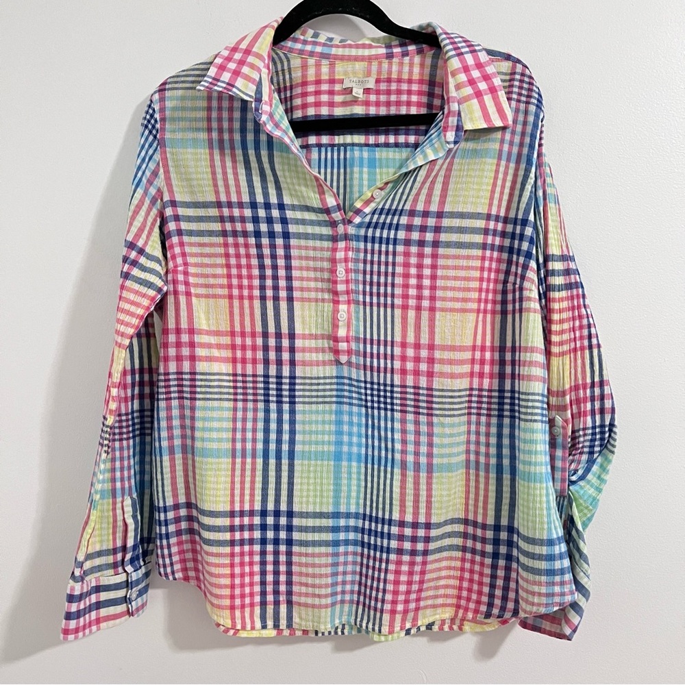 Talbots Shirt Womens Multicolor Lightweight Long Sleeve Large Striped Top Gauzy